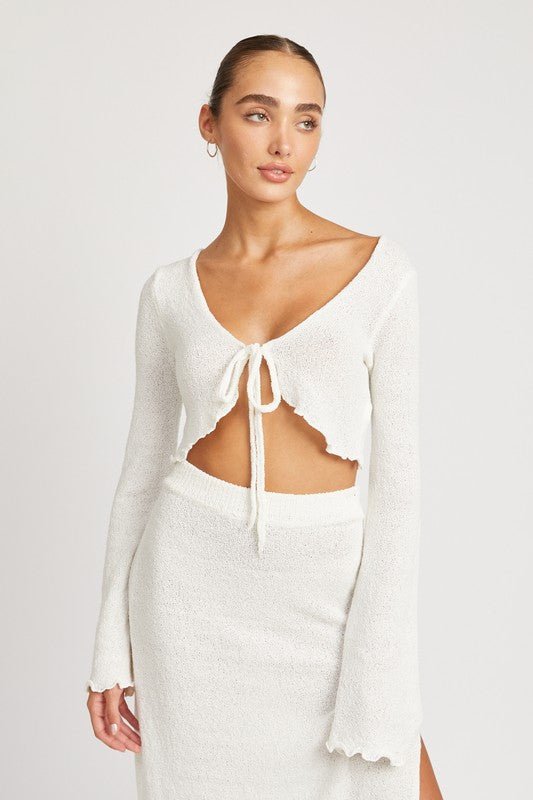 Long Sleeve Tie Front Crop Top from collection you can buy now from Fashion And Icon online shop
