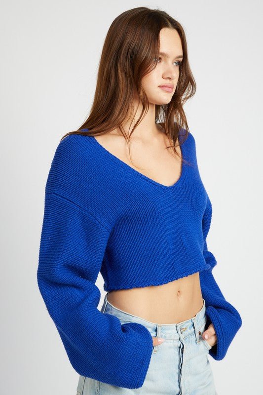 Long Sleeve V Neck Crop Top from Sweaters collection you can buy now from Fashion And Icon online shop