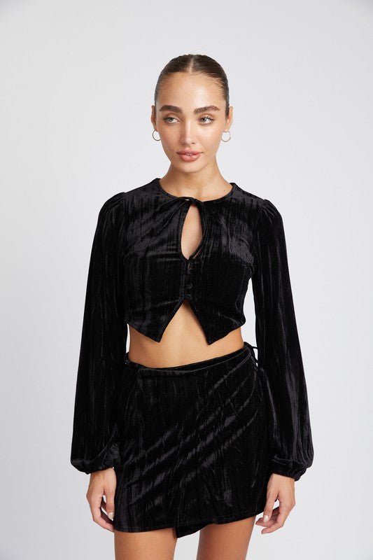 Long Sleeve Velvet Crop Top from Crop Tops collection you can buy now from Fashion And Icon online shop