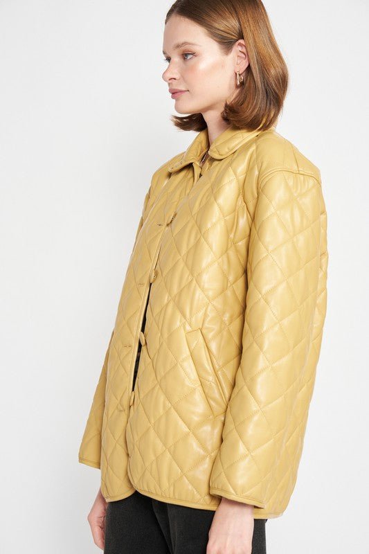 Mustard Quilted Faux Leather Jacket from Jackets collection you can buy now from Fashion And Icon online shop