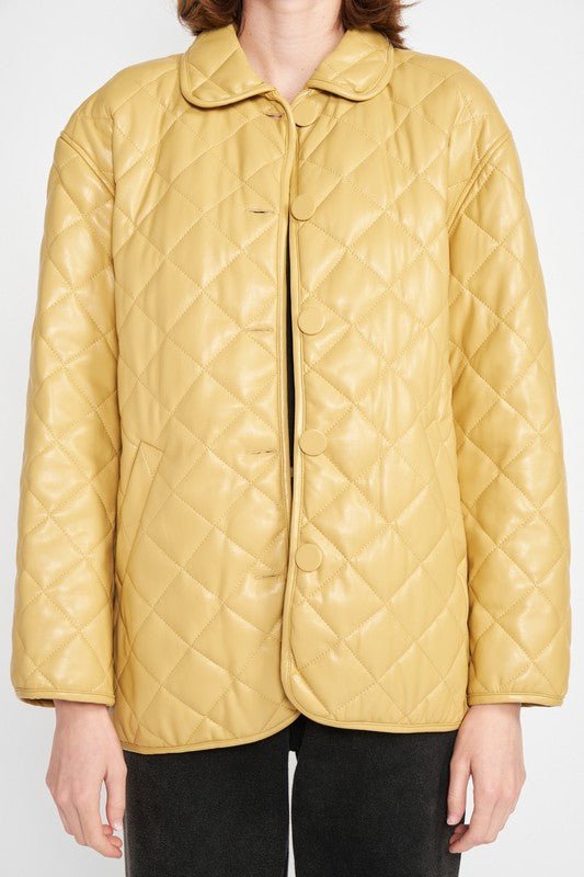 Mustard Quilted Faux Leather Jacket from Jackets collection you can buy now from Fashion And Icon online shop