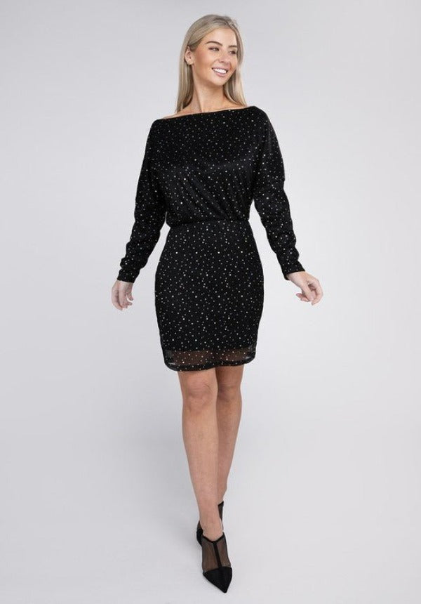 Off Shoulder Sequin Dress from Mini Dresses collection you can buy now from Fashion And Icon online shop