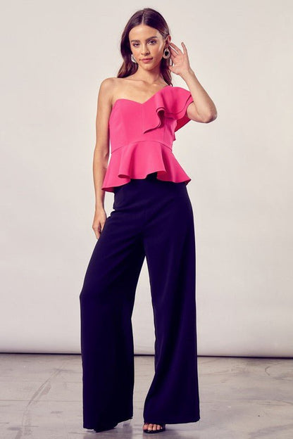 Pink One Shoulder Peplum Top from Blouses collection you can buy now from Fashion And Icon online shop