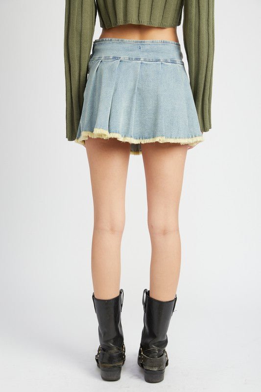 Pleated Mini Denim Skirt from Denim Skirts collection you can buy now from Fashion And Icon online shop