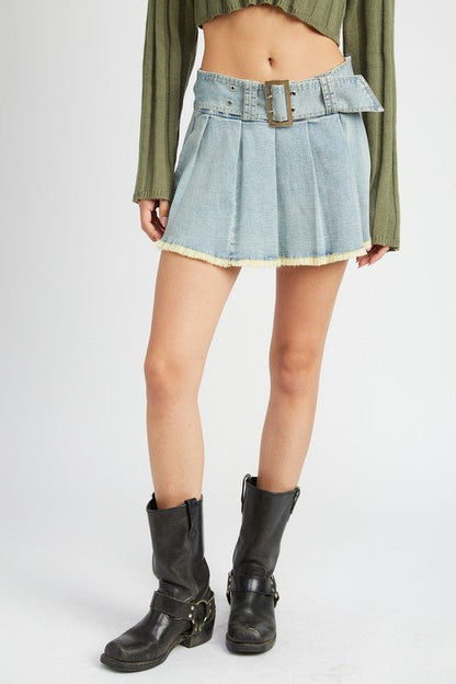 Pleated Mini Denim Skirt from Denim Skirts collection you can buy now from Fashion And Icon online shop