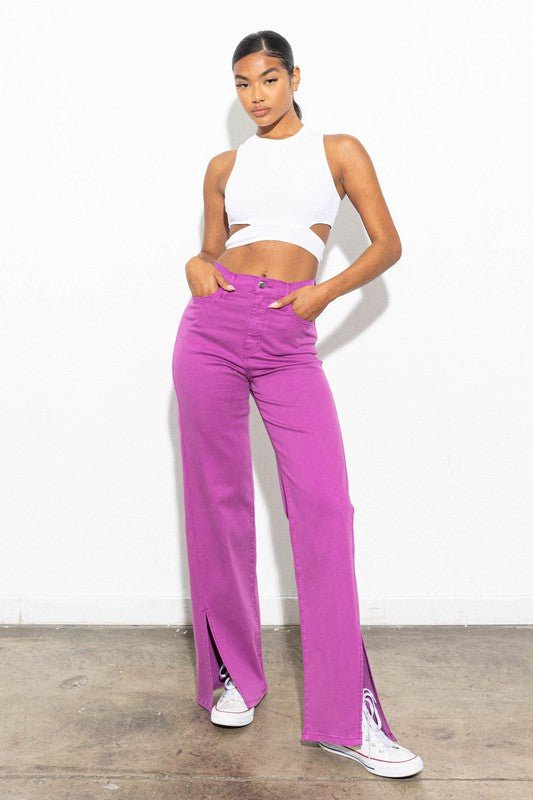 Purple Wide Leg Pants With Slits from Pants collection you can buy now from Fashion And Icon online shop