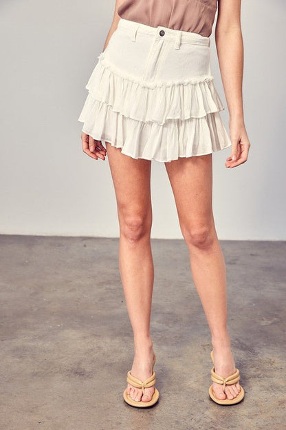 Ruffled Denim Skort from Denim Skort collection you can buy now from Fashion And Icon online shop