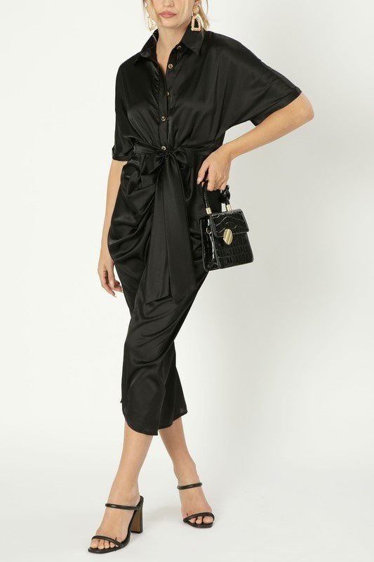 Satin Shirt Dress With Front Knot from Midi Dresses collection you can buy now from Fashion And Icon online shop