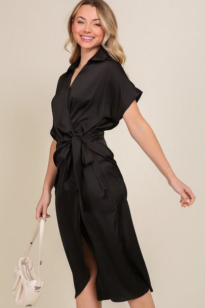 Satin Wrap Dress from Midi Dresses collection you can buy now from Fashion And Icon online shop
