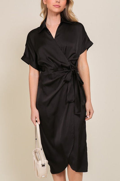 Satin Wrap Dress from Midi Dresses collection you can buy now from Fashion And Icon online shop