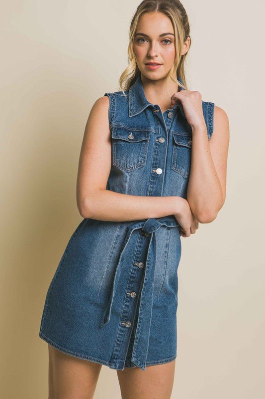 Sleeveless denim dress from Mini Dresses collection you can buy now from Fashion And Icon online shop