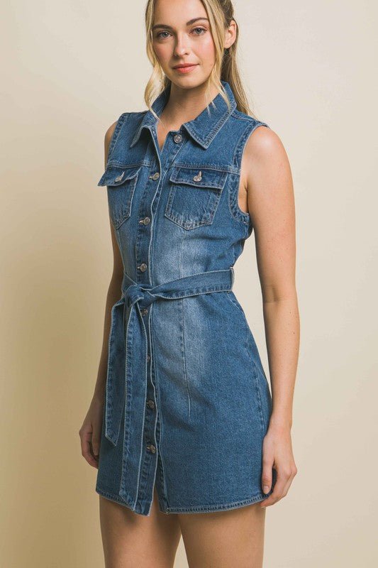 Sleeveless denim dress from Mini Dresses collection you can buy now from Fashion And Icon online shop