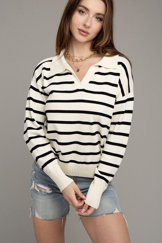 V Neck Striped Sweater from Sweaters collection you can buy now from Fashion And Icon online shop