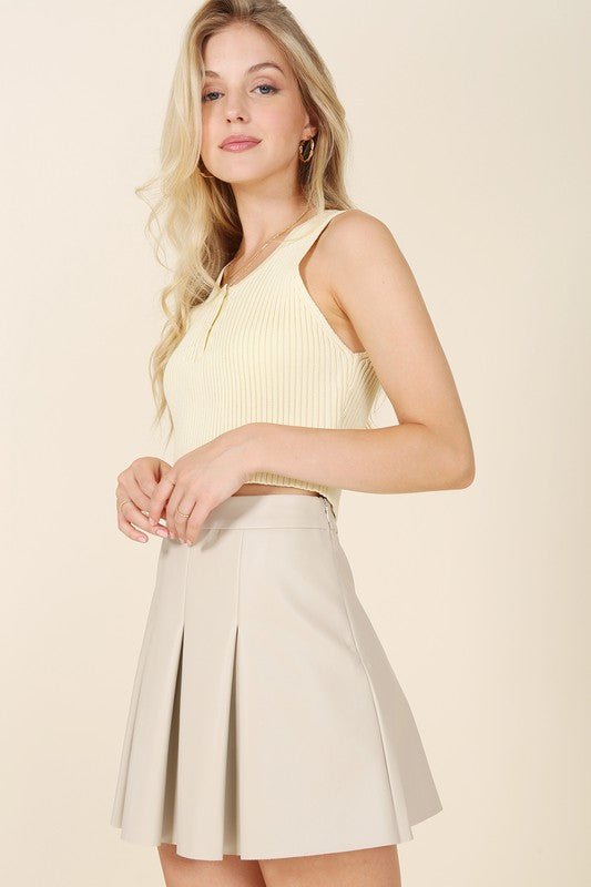 Vegan leather pleated mini skirt from Mini Skirts collection you can buy now from Fashion And Icon online shop