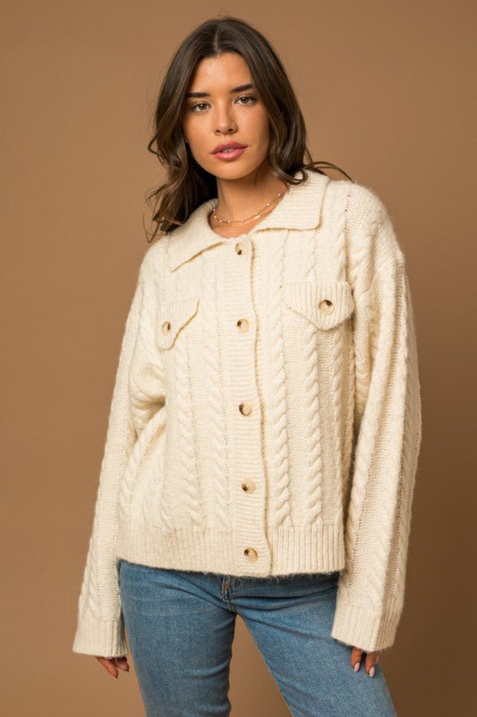 White Cable Sweater Cardigan from Cardigans collection you can buy now from Fashion And Icon online shop