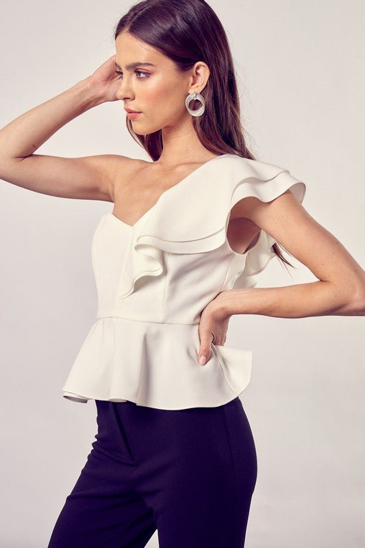 White One Shoulder Peplum Top from Blouses collection you can buy now from Fashion And Icon online shop