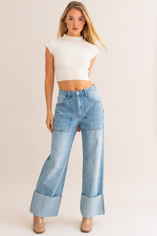 Wide Leg Cuffed Jeans from Jeans collection you can buy now from Fashion And Icon online shop