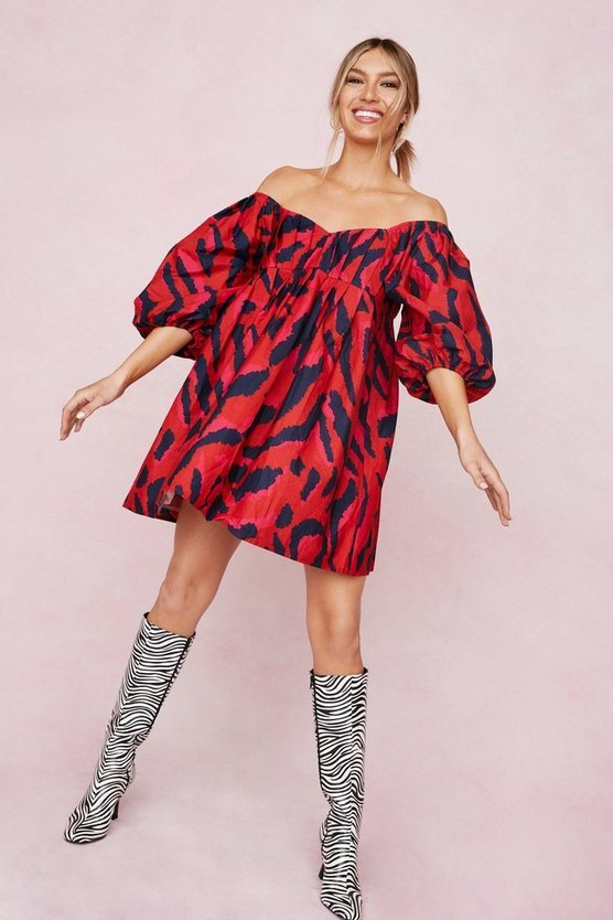 Zebra Print Puff Sleeve Mini Dress Promotions from Mini Dresses collection you can buy now from Fashion And Icon online shop