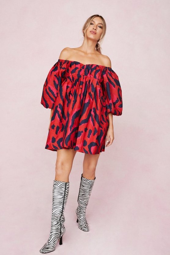 Zebra Print Puff Sleeve Mini Dress Promotions from Mini Dresses collection you can buy now from Fashion And Icon online shop